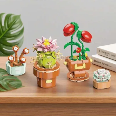 Mini Succulent Building Blocks Set Potted Plant Bonsai Model Desktop Ornament DIY Assembly Toy