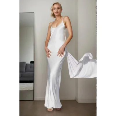 Luxury Women's Satin Evening Dress Elegant Pencil Butterfly Design with Backless Style Natural Waistline for Parties