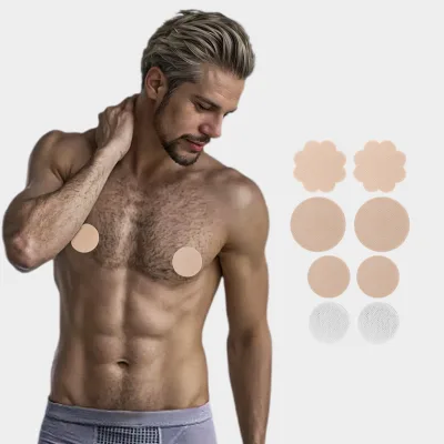 Hershe DSNM2-4 Men's Disposable Seamless Non-woven Fabric Adhesive Waterproof Nipple Covers Anti-Chafing Friction Protection for