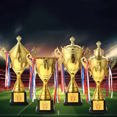 2026 Summer Hot Selling Factory Price Trophy Award Manufacturer OEM Iron Plated Golden football Basketball Metal Trophy Design