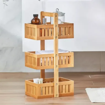 Factory Direct Bamboo Three-Tier Bathroom Shelf Modern Standing Type Multifunctional Wood Shelf