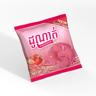 Wholesale Rich Strawberry Flavor Coated Donuts Soft Cake OEM Custom Packaging Snack Dessert