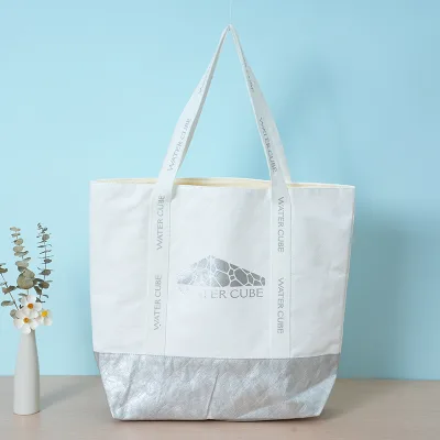 Custom Logo Tyvek Canvas Tote Handbag Large Capacity with Side Pockets for Outdoor Shopping