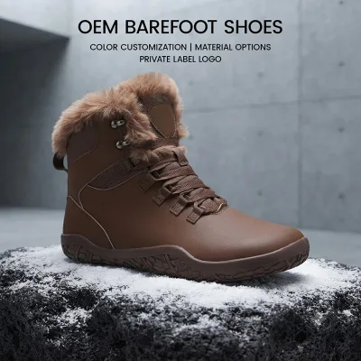 Custom Logo Winter Barefoot Boots Men Women OEM ODM Private Label Insulated Waterproof Minimalist Snow Boots Wide Toe Box
