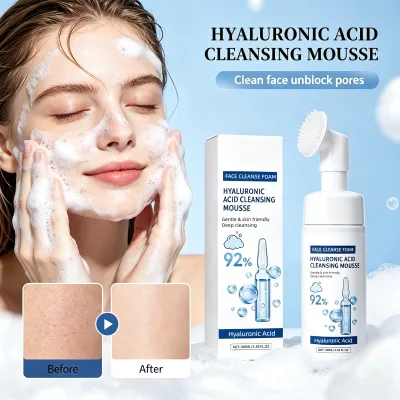 Multi-Molecular Hyaluronic Acid Foaming Facial Cleanser Amino Acid Hydrating Dry Sensitive Skin Moisturizing Face Wash Mousse
