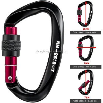 25kN Screw-Gate Lock Caribeener Heavy Duty Outdoor Carabiner Hook D Shaped Locking Caribeaners Aluminium Climbing Carabiner Clip