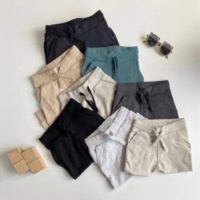 2024 Hot Sale Match Color Waist Long Pants Solid Loose Baby Jogger Pants
