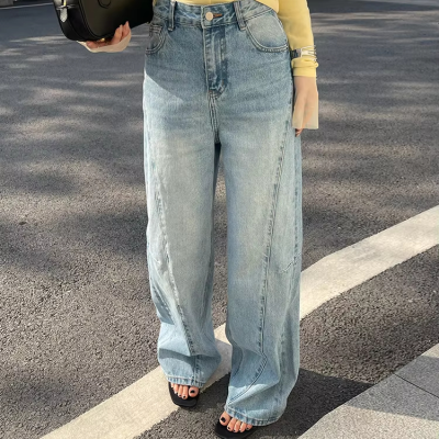 American Fashion Female Cocoon Jeans Three-dimensional Deconstruction Loose Straight Leg Pants Washed Denim Casual for Summer