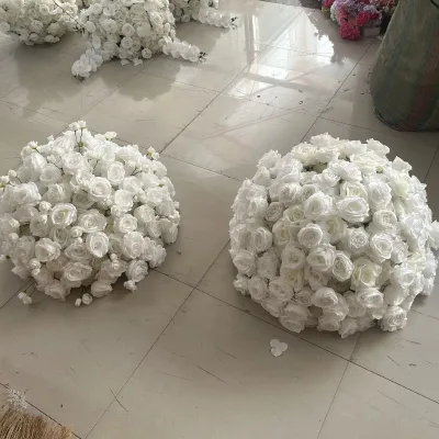 M97 Artificial Silk Flower Ball Wedding Decoration White Rose Flower Ball Wedding Centerpieces White Rose Flower Ball Decoration