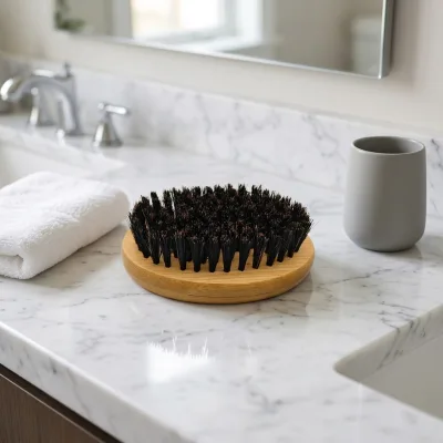 Eco-friendly Round Bamboo Beard Brush Natural Boar Hair for Beard Oil Distribution  Skin Exfoliating