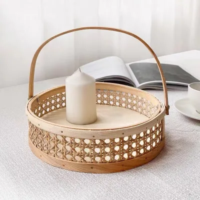Eco Friendly Natural Rattan Hexagonal Mesh Handwoven Round Oval Storage Basket Cane Picnic Bread Retro Christmas Gift Basket