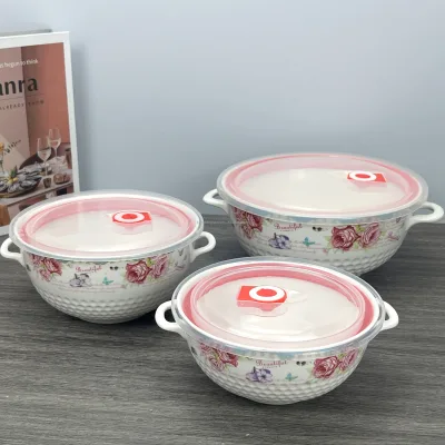 Factory Price Sale Hot Sale Food Storage Containers Microwave Safe Ceramics Bowl a Set of 3 Ceramic Storage Bowls with Lid