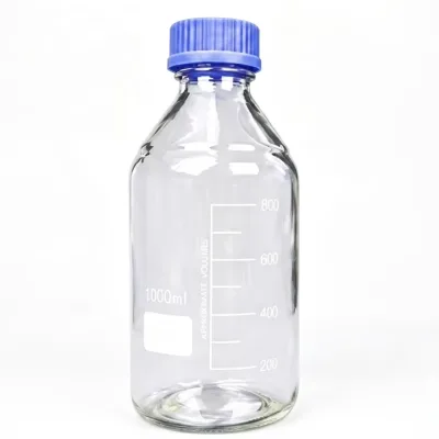 High Borosilicate Graduated Glass Reagent Bottle with Blue Screw Cap for School Teaching, Chemical Lab Storage & Experiments