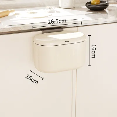 Household Plastic Paper Basket Oval Shape Light Luxury Cream Style Kitchen Bathroom Wall-Mounted Sliding Lid Double-layer