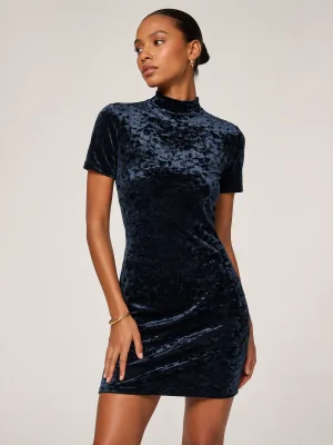2026 Summer USA Australia New Arrival Heavy Crushed Hot Sale Mock Neck Short Sleeve Bodycon Velvet Mini Dress