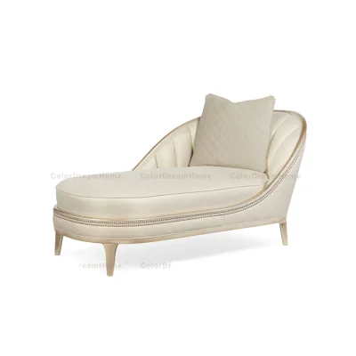 European Style Luxury Elegant Wood Chaise Lounge Fabric Covered