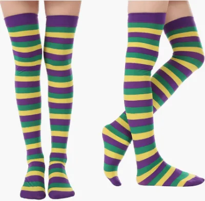 Wholesale Cosplay Striped Stocking Costume Mardi Gras Over the Knee Thigh High Socks for Women