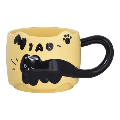 Ceramic Material Creative 3D Embossed Cute Ceramic Cat Western-Style Stacked Cup Business Gift Handle