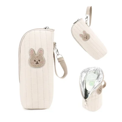 Cute Bunny Print Premium Stroller Hanging Pouch for Breast Milk Storage, Pure Cotton Aluminum Foil Insulated Baby Bottle Bag