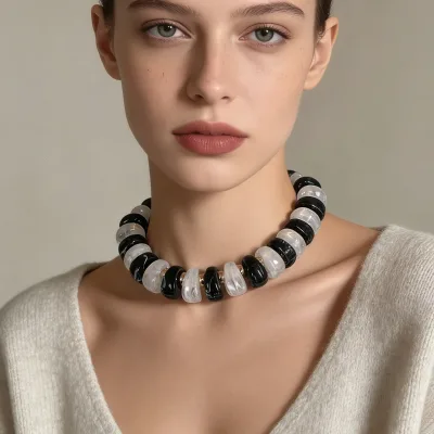 New Exaggerated Big Resin Bead Geometric Daily Wear Charm Necklace Bohemia Women Handmade Fashion Versatile Casual Jewelry