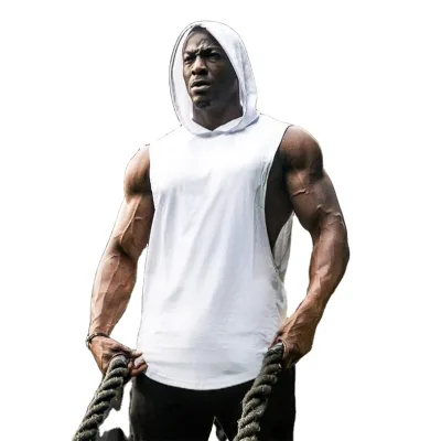 Custom Mens Blank Cotton Waistcoat Loose Bodybuilding Fitness Sports Training Muscle Hoodie Tank Top for Men