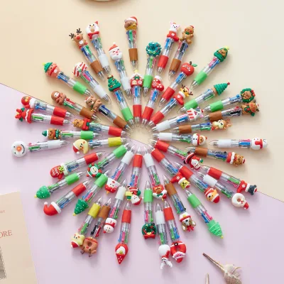 Cute Cartoon Christmas Ballpoint Pen Multi-color Plastic Marker Four-in-one Pressing Diary Student Pen