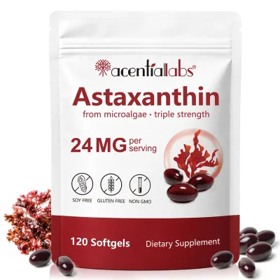 Acentiallabs Health Food Grade Antioxidant 24mg Astaxanthin Extract Softgel Capsules Supplement for Skin Firmness & Elasticity