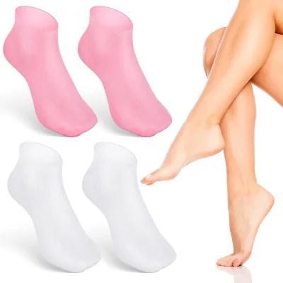Medium Size for Dry Cracked Feet Woman Men Soft Foot Care Pink Skin Color Silicone Moisturizing Gel Socks
