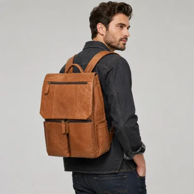 Fashion Vintage Leather Backpack Unisex Large Capacity Leather Laptop Backpack Business Travel Bag for Work and Daily Use