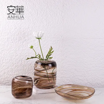 Wholesale Mocha Swirl Vase and Plate Set for Home Decoration and Interior Design