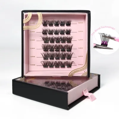 Wholesale Press on Lashes Knot Free Synthetic Hair False Eyelashes Cluster Pre Bond Lash Clusters Custom Package Preglued Lashes