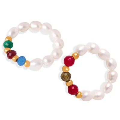 18K Gold Stainless Steel Freshwater Cultured Pearl Ring Filled Ring Stackable Handpicked Premium Pearl Ring for Women