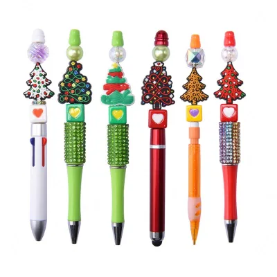 2026 New Year Silicone Bead Pens Decorative Christmas Beads Pens Gift Charms Ballpoint Pens Topper Charms Silicone Focal Beads