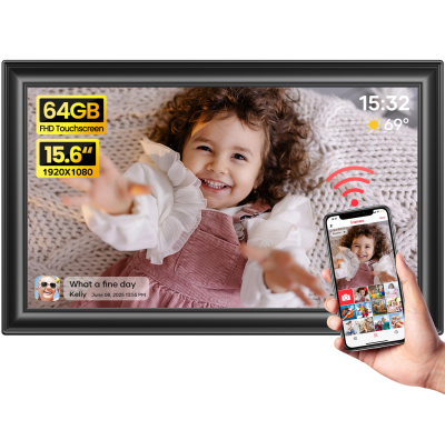 15.6\" 64GB WiFi Digital Picture Frame Large Electronic Photo Frame 1920 X 1080 Photos Best Gift for Parents Grandparents MP3