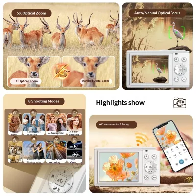 Cross-border New Arrival HD Digital Camera 2x-7x Optical Zoom Retractable Lens Dual Front-and-rear Screens Selfies CMOS Sensor