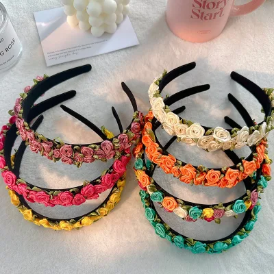 Handmade Fashionable Fabric Flower Headband Bride Romantic Rose Flower Hair Hoop