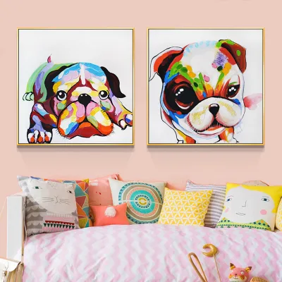 100% Hand Painted Abstract Color Dog Painting Decorative Picture Canvass Oil Painting Dog