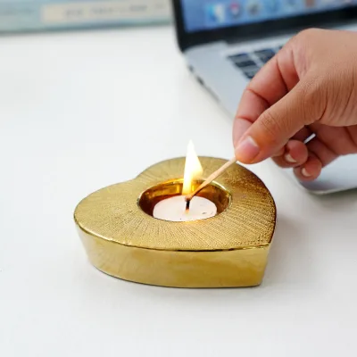 Valentine's Day Heart-Shaped Ceramic Candlestick for Cup Crafts Ornaments Romantic Wedding Holiday Desktop Electroplated Candle