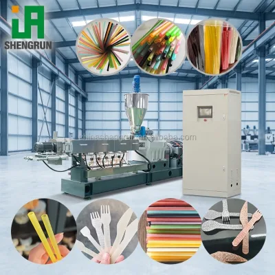 Extruder Rice Edible Straw Production Line Multi-Zone Temp Control Odorless Food Grade Degradable Catering Straw Unit