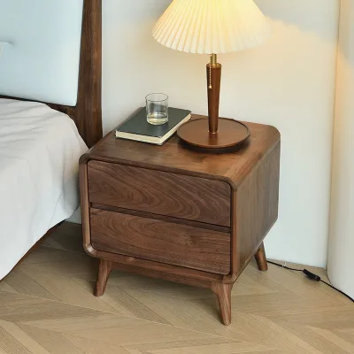 European Customizable Solid Wood Bedside Table Modern Bedroom Storage Cabinet Double Drawers Furniture Home Bedroom Furniture
