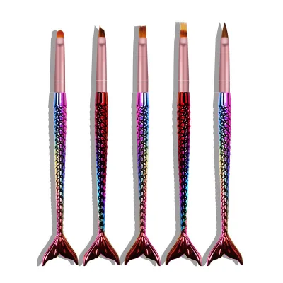 5pcs Nylon Hair Plastic Handle Makeup Brush Mermaid Nail Art Painting Pen Brush Set