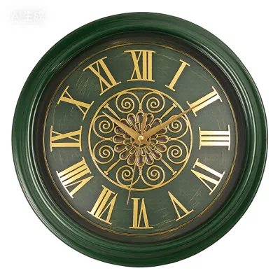Classic Elegant Bronze Green Silent Sweep Movement Carved Pattern Round Wall Clocks for Interior House Hotel Wall Hanging Decor