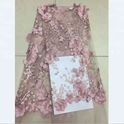 AQ3274 High Quality 3d Beaded African Lace Embroidered Net Dress Fabric With Rhinestone 5yards for Wedding Party Dress