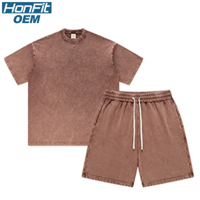 Summer Outfit Men Plain Quick Dry Tshirt Shorts Customized Washed Vintage Street Wear t Shirt Sets
