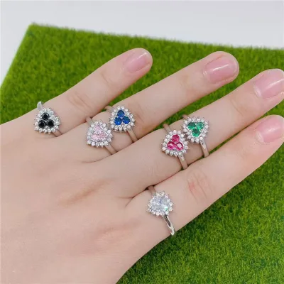 CH-CKR0190 Color cz heart rings,Adjustable cz ring jewelry,Plated cz ring wholesale