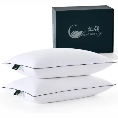 High Quality Hotel Sleeping Pillow 100% Cotton Single / Double Black Piping Fluffy Rectangular Sleeping Pillow