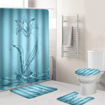 Custom Printed Sublimation Bathroom Shower Curtain Sets with Rugs