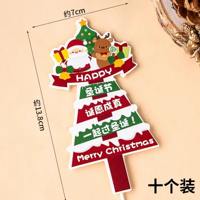 2025 Christmas Cake Decorations Santa Claus Snowman and Elk Baking Dessert Table Plug-In Card Insertion Party Decorations