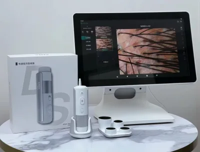 200X AI Trichoscope Hair Mirror Scalp Analyzer Follicle Detector 4 Lens Trispectral Light for Salon Clinic