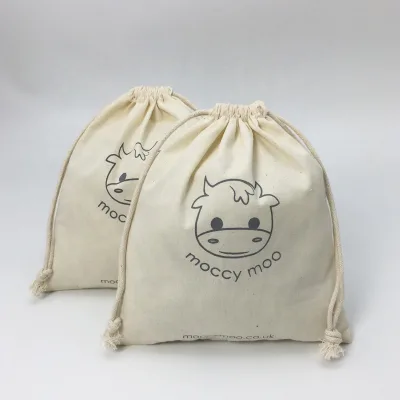 Custom Logo Eco Friendly Natural Cotton Drawstring Pouch Cute Storage Toys Bags